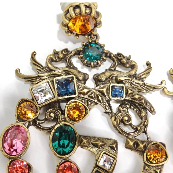 Gold and Pink Chandelier Earrings with Intricate Design - Picture 3 of 7